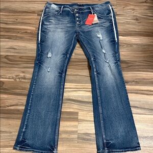 Flamingo Women's Jeans 4XL Blue Stretch Denim Distressed Bootcut Pockets Western